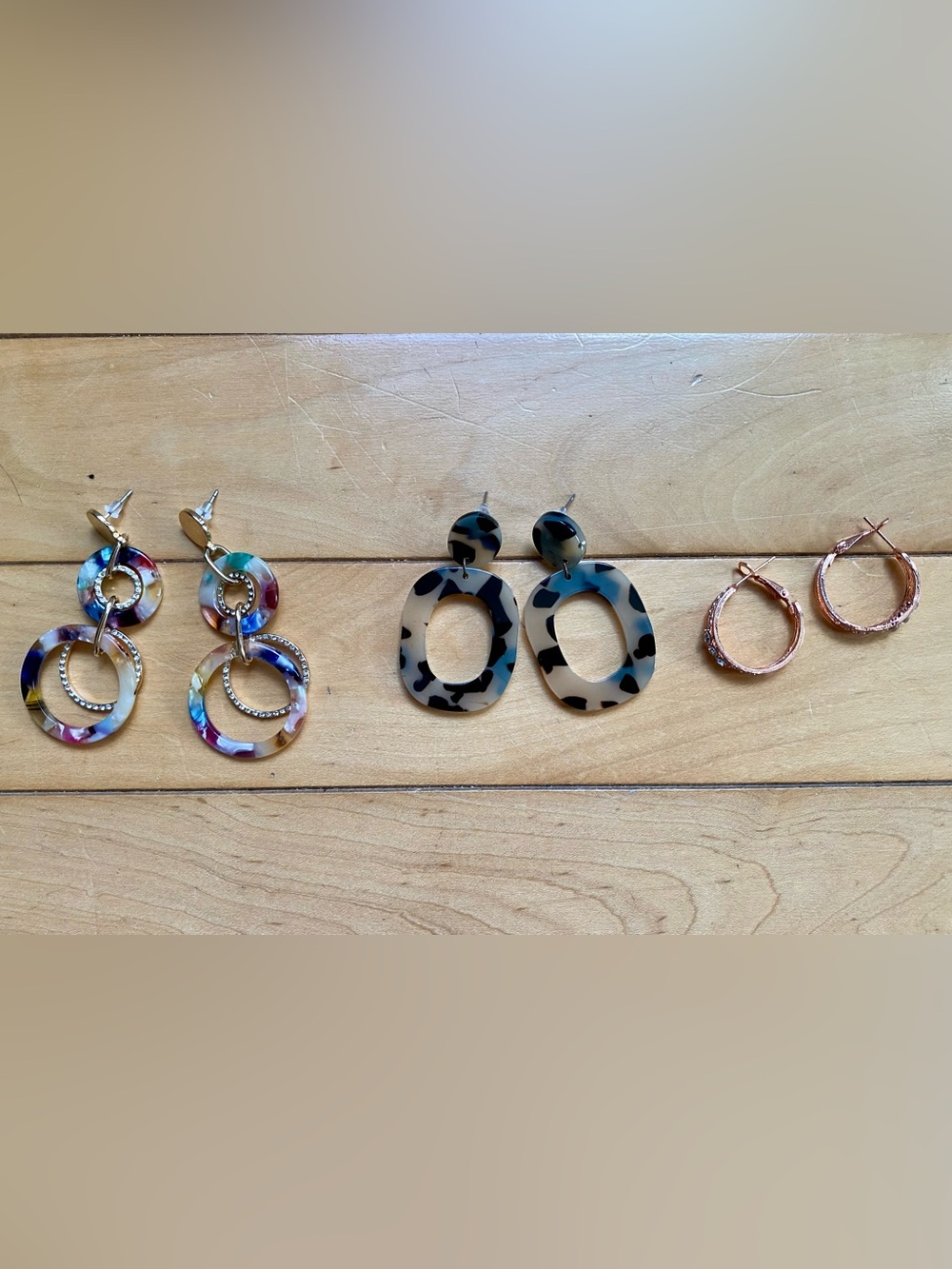 Amazon Multicolor Acrylic Hoop Earrings Trio - Gold and Black Accents
